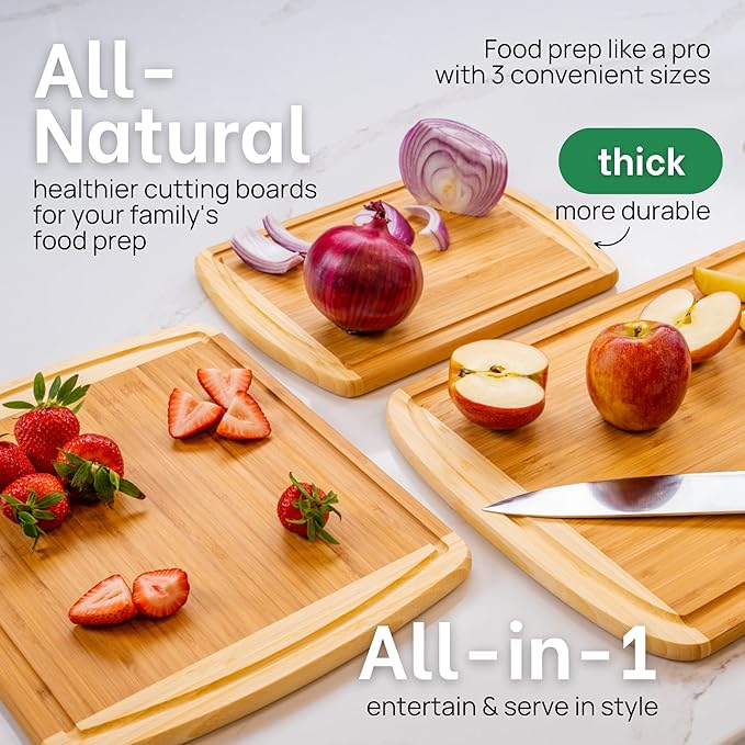 FSC® Certified Extra Large Bamboo Cutting Board Set, Organic Wood Cutting Boards for Kitchen with 67% Larger Surface, Non Toxic Cutting Boards with Lifetime Replacements
