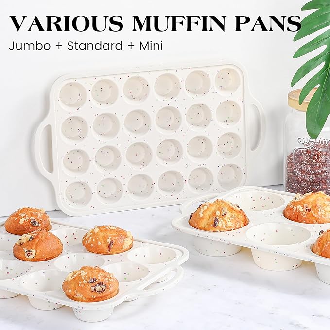 1 Pc Jumbo Muffin Pan with Metal Frame, Nonstick 6 Cup Extra Large Cupcake Pan for Baking, Silicone Deep Muffin Tray for Egg Bites (Cream)