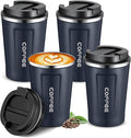 Sieral 4 Pcs 13 oz Travel Coffee Mug Insulated Reusable Coffee Cups with Leakproof Lid Stainless Steel Portable Tumbler for Keep Hot or Ice Milk Tea(Navy Blue)