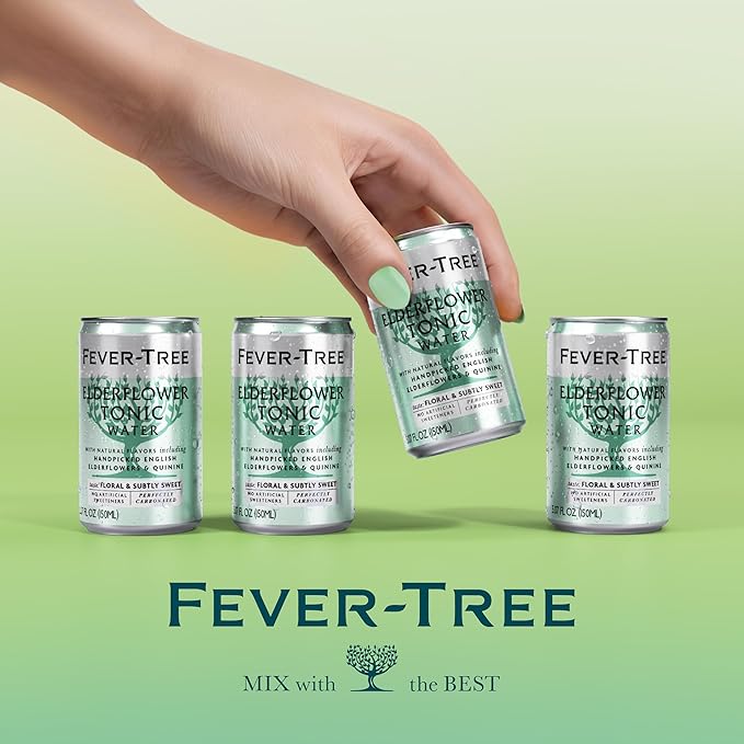 Fever-Tree Elderflower Tonic Water - Premium Quality Mixer - Refreshing Beverage for Cocktails & Mocktails. Naturally Sourced Ingredients, No Artificial Sweeteners or Colors - 5.1 Fl Oz Cans - Pack of 8