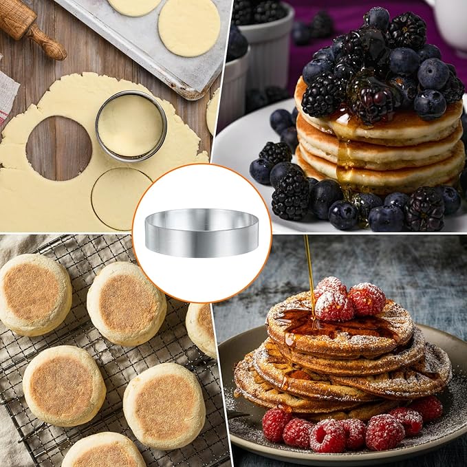 HARFINGTON Round Cake Ring 3.15 x 1 Inch Seamless Stainless Steel Pastry Mousse Dessert Ring Mirror Coating for Baking Cooking English Muffins Crumpet Making Tool