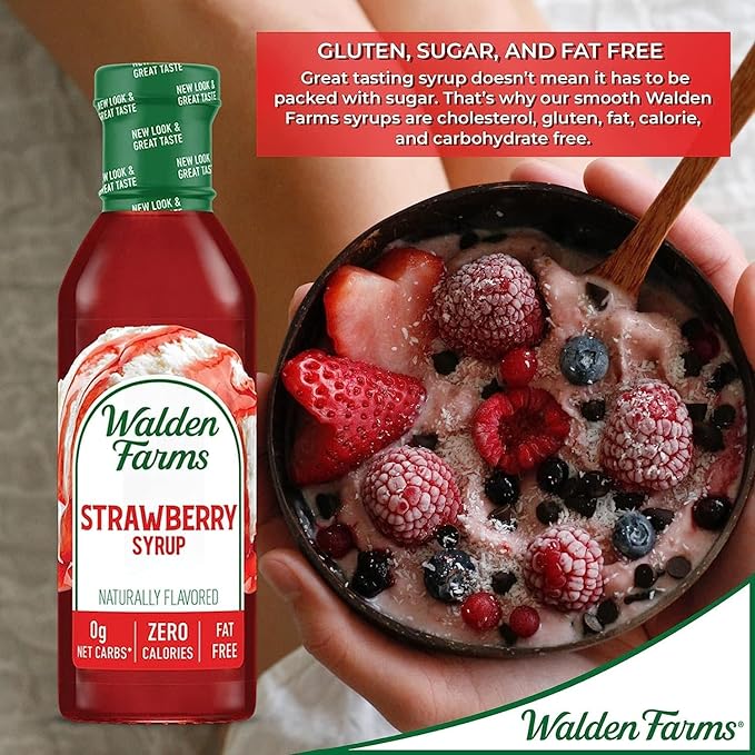 Walden Farms Strawberry Syrup – Perfect for Desserts, Smoothies, Breakfast – Zero Calorie, Sugar-Free, Low Carb, Keto-Friendly, Gluten-Free, Vegan – 6-Pack, 12 oz Bottles
