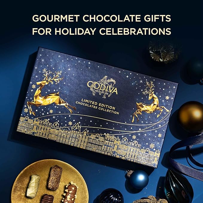 Godiva Holiday Limited Edition Chocolates Gift Box, Belgian Dark and Milk Chocolate Log Assortment, Gourmet Christmas Gift, 15 Pc