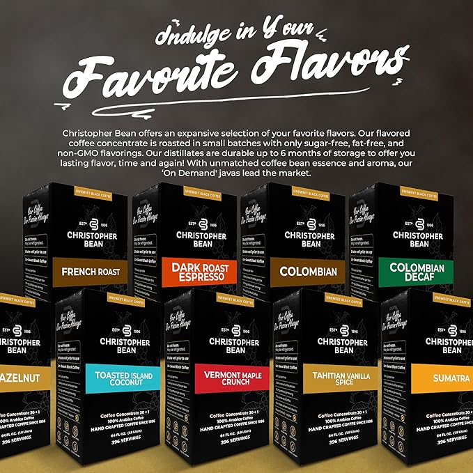Christopher Bean Coffee - 396 servings, 30 to 1 Blend Bag in Box Liquid Instant Coffee or Cold Brew Coffee Concentrate - Hot or Iced Coffee - Sumatra Brew
