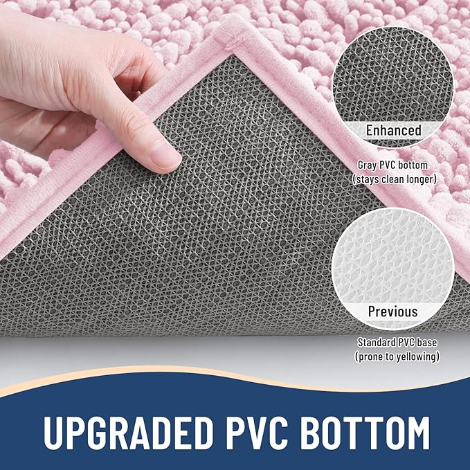 Arotive Luxury Chenille Bathroom Rug Mat, Extra Soft Thick Absorbent Shaggy Bath Rugs, Non-Slip Machine Wash Dry, Plush Bath Mats for Bathroom, Shower and Tub, 30x20, Pink