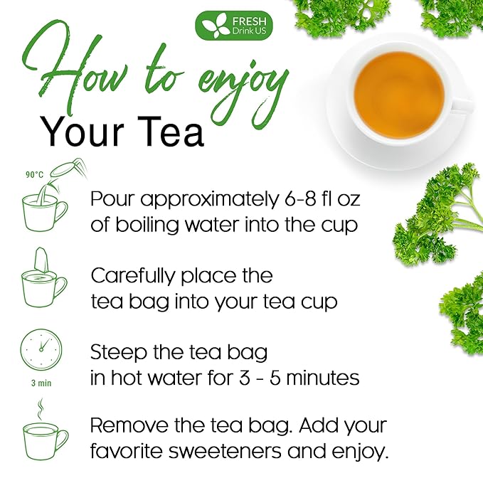FreshDrinkUS, Premium 35 Parsley Leaf Tea Bags, 100% Natural & Pure from Parsley Leaves. Loose Leaf Parsley Herbal Tea. Made with Natural Material Tea Bags. No Sugar, No Caffeine, No Gluten, Vegan.