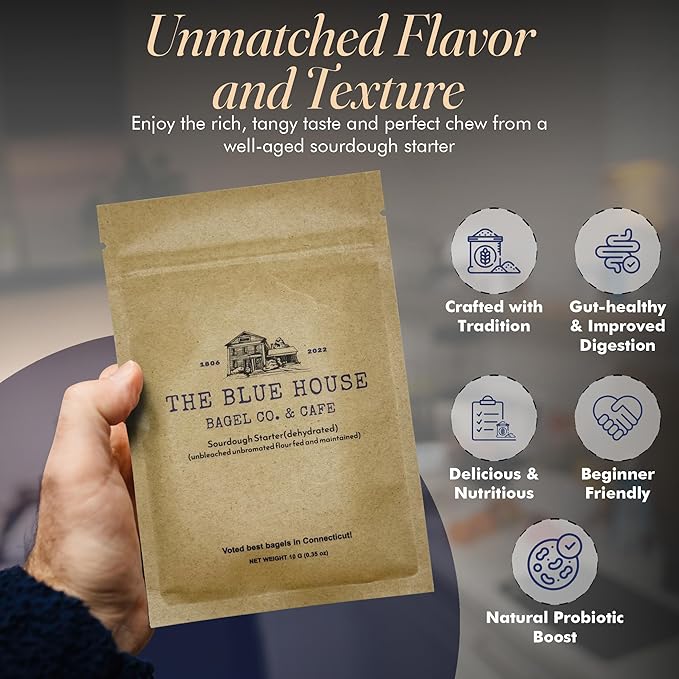 Dehydrated Sourdough Starter – Mama Blue Artisan Sourdough Bread with 137+ Years Italian Heritage | Non-GMO Sourdough Starter Option | Live Culture | Beginner Friendly | Perfect for Bread, Bagels & Pizza Dough | 10g