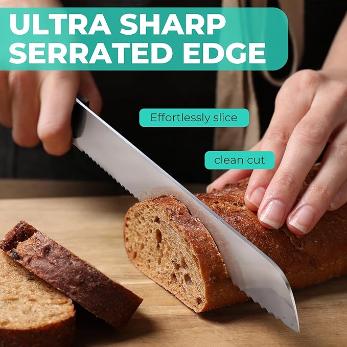 HAUSHOF Bread Knife with Sheath, 10-Inch Serrated Bread Knife for Homemade Bread, 5CR15M0V Premium Stainless Steel Bread Cutter with Gift Box for Mom Dad, Full Tang and Ergonomic Handle