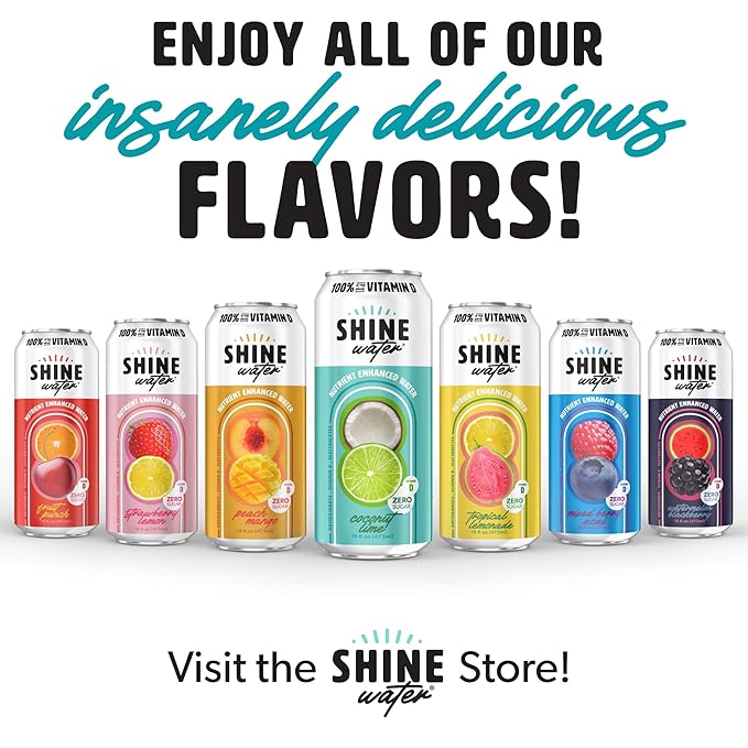 ShineWater Coconut Lime Vitamin D Electrolyte Drink | Zero Sugar Hydration Beverage with Magnesium, Zinc & Antioxidants | Low Calorie Plant-Based Vitamin Water | 12 Pack