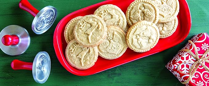 Nordic Ware 01236 Yuletide Cast Cookie Stamps, 3-inch rounds, Silver