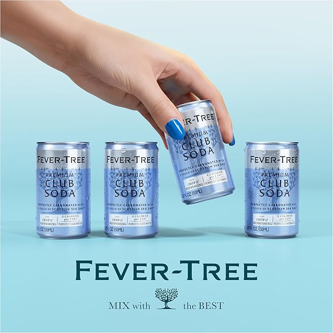 Fever-Tree Club Soda - Premium Quality Mixer - Refreshing Beverage for Cocktails & Mocktails. Naturally Sourced Ingredients, No Artificial Sweeteners or Colors - 5.1 Fl Oz - Pack of 24