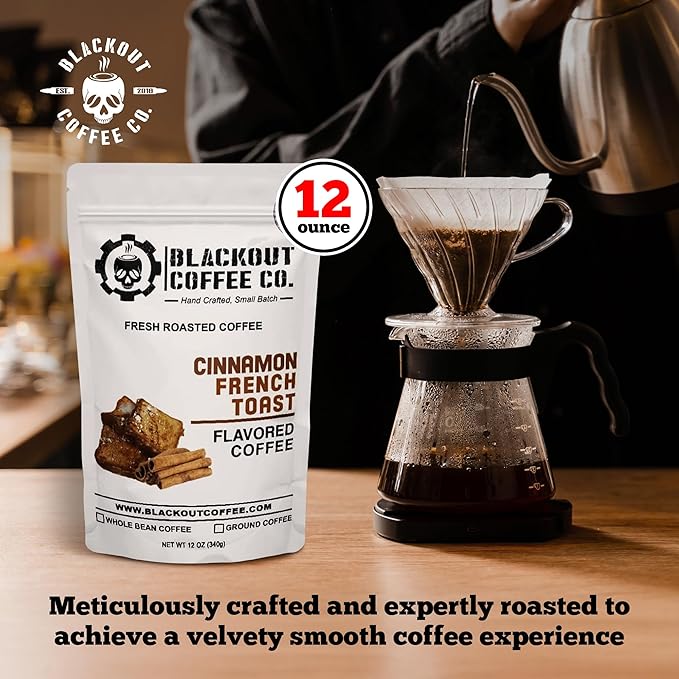 Blackout Coffee Cinnamon French Toast Flavored Ground Coffee – Medium Roast, Smooth Taste, Guilt Free Indulgence – Freshly Roasted 12oz Bag, American Made
