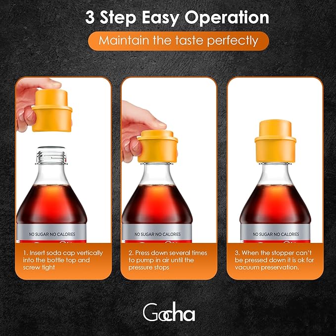 GOCHA | 2 PCS Vacuum Soda Bottle Stopper | Silicone Fizz Keeper | Carbonation Preserver for Soft Drinks & Beverages | Universal Leak-Proof Bottle Cap | (Orange)