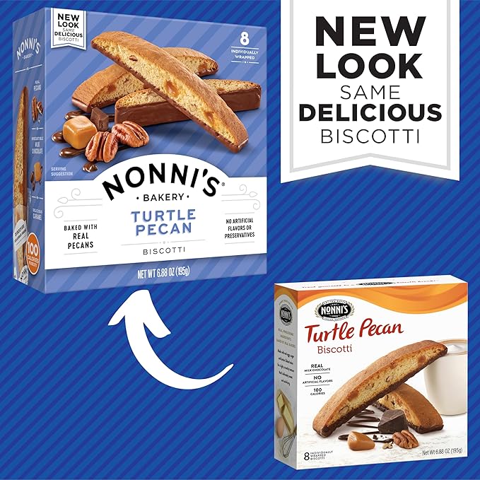Nonni's Turtle Pecan Biscotti Italian Cookies - 3 Boxes Caramel Pecan Cookies Dipped in Milk Chocolate - Butter Pecan Biscotti Individually Wrapped Cookies - All Natural Ingredients - Kosher - 6.88 oz