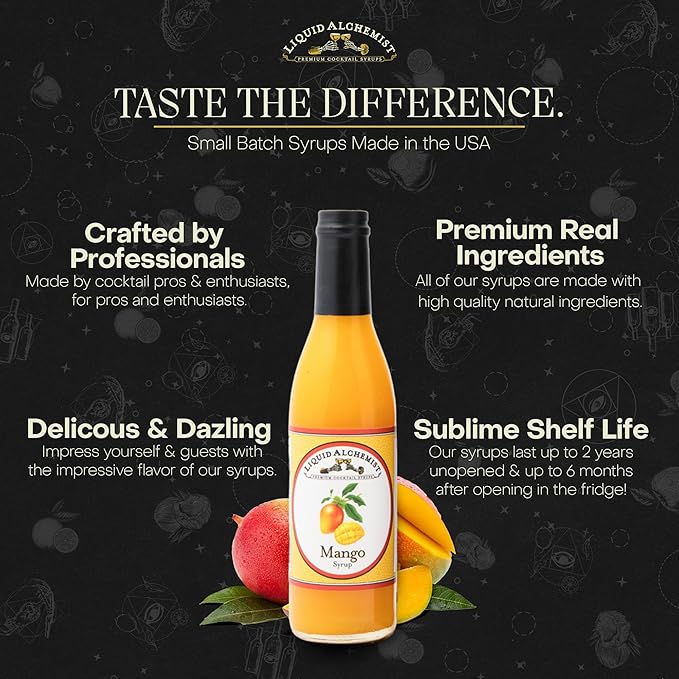 Liquid Alchemist Mango Syrup for Drinks - Real Ingredients Make our Mango Puree for Cocktails the Perfect Margarita Mix - Our Tropical Flavoring Syrup is Non-GMO & Vegan (12 oz)