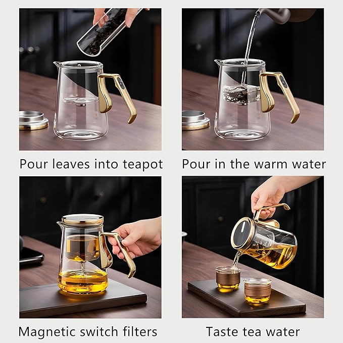 25.4oz Magnetic Glass Teapot Set with 60.9oz Cast Iron Tea Kettle for Stovetop, Small Enchanted Brewing Tea Pot, Witchcraft Magic Borosilicate Tea Set with Strainer for Loose Leaf