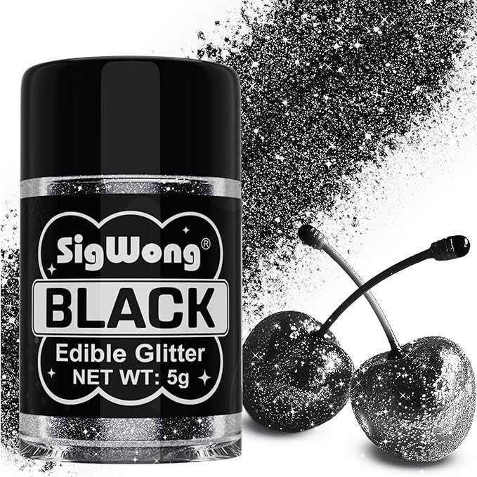 Black Edible Glitter - 5g Food Grade Cake Decorating Shimmering Glitter, Edible Sprinkle Luster Dust for Drinks, Chocolates, Fondant, Strawberries, Cupcakes, Candy, Cookie - Vegan