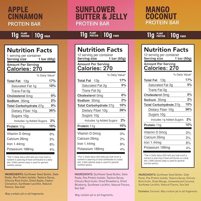 Amrita Nut Free 6 Flavor Variety Pack Vegan Protein Bars (12 CT) | 11g to 12g Plant-Based Protein Bar | Peanut Free, Gluten Free, and Dairy Free | Low Sugar, High Fiber, Healthy School-Safe Snacks