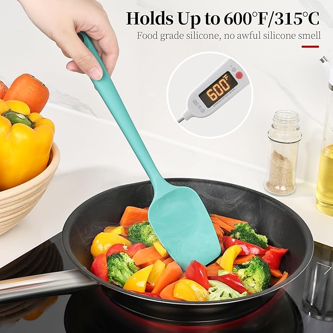 600ºF Heat Resistant Spatulas, High Heat Food Safe Semless Kitchen Silicone Spoon Spoonula Scraper Set for Cooking Baking Mixing Scraping Stirring Nonstick Cookware Pan Bowl (3Pcs,Turquoise)