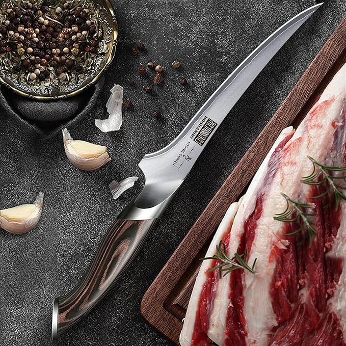 Fillet Knife 7 Inch, Super Sharp Boning Knife in High Carbon Stainless Steel, Professional Japanese Fish Knives for Meat Poultry Cutting