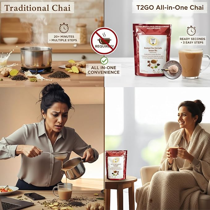 T2GO Chai Latte Mix | Instant Masala Chai Powder | Authentic Indian Tea Latte | Ready in Seconds | 8 oz