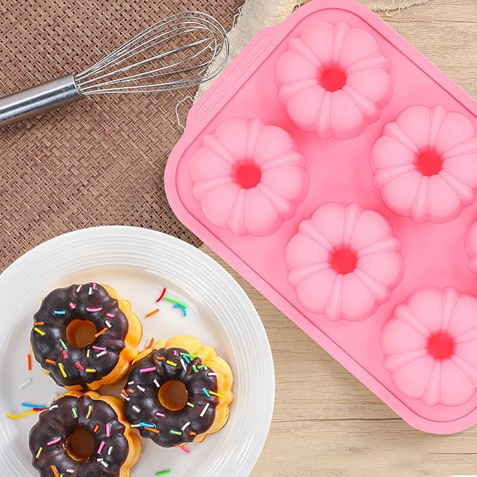 Mini Bundt Cake Pans for Baking, Silicone 6-Cavity Fluted Tube Cake Pan with Metal Reinforced Frame, Nonstick Baking Molds for Cupcake, Brownie, Donuts, Cornbread, Jello