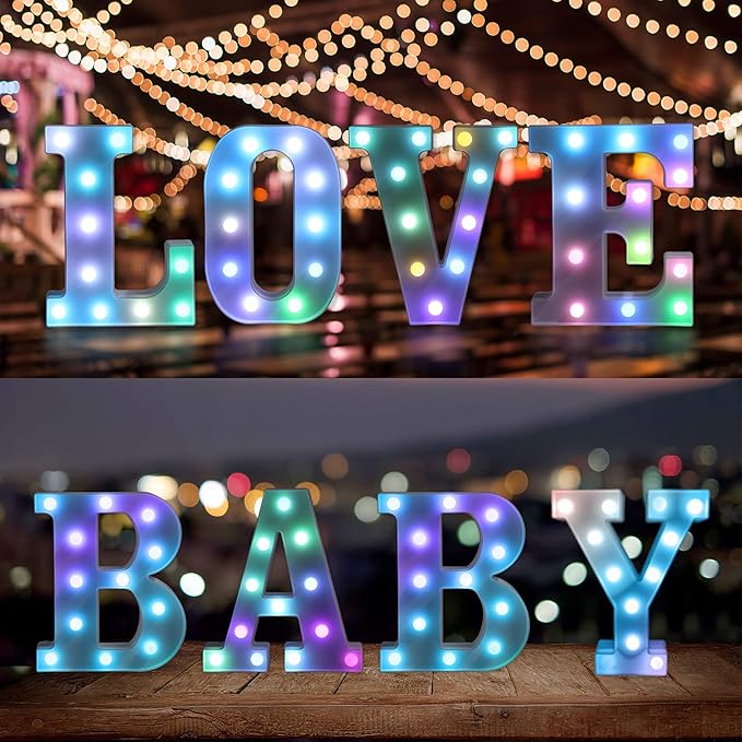 Foaky Colorful LED Letter Lights with Remote,Marquee Light Up Letters Sign for Night Light Wedding/Birthday Party Battery Powered Christmas Lamp Home Bar Decoration(O)