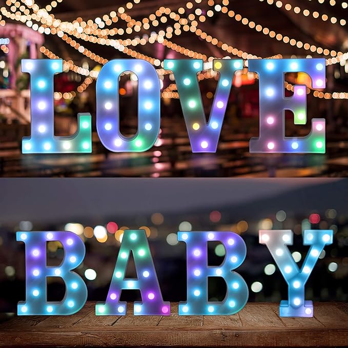 Foaky Colorful LED Letter Lights with Remote,Marquee Light Up Letters Sign for Night Light Wedding/Birthday Party Battery Powered Christmas Lamp Home Bar Decoration(W)