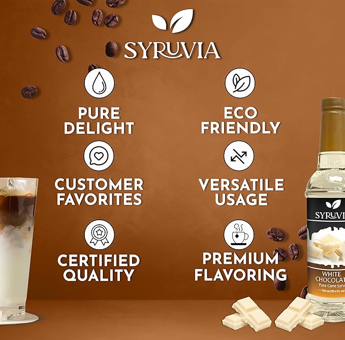 Syruvia White Chocolate Syrup for Coffee 25.4 Ounces White Chocolate Coffee Syrup
