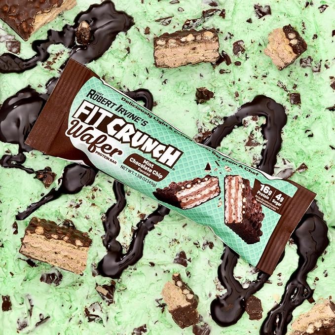 FITCRUNCH Wafer Protein Bars, 16g of Protein & 4g of Sugar (9 Bars, Mint Chocolate Chip)
