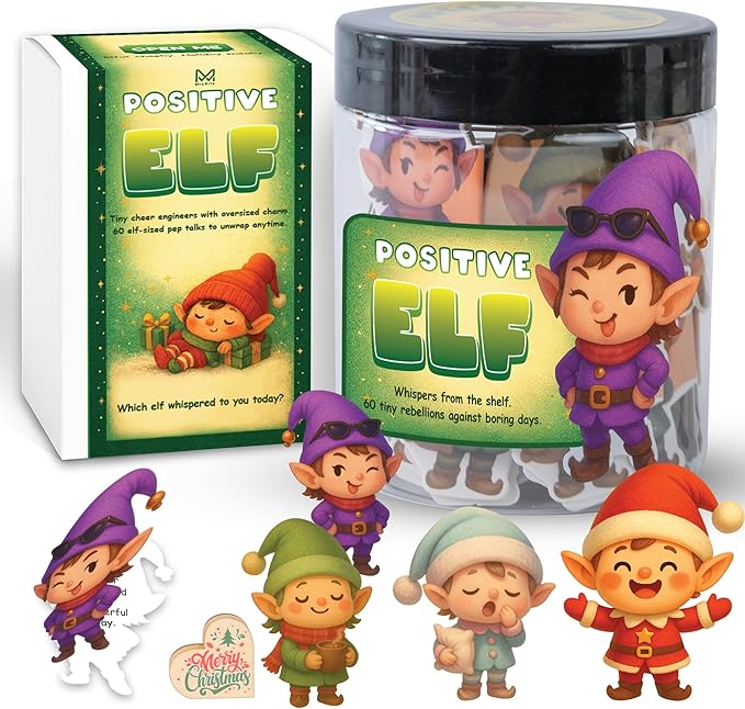 Positive Christmas Elf Jar – 60 Funny Emotional Support Jar, for Kids, Tweens, Teens, Women, Coworkers, Teachers, Sisters, Friends – Christmas Stocking Stuffer for Teens, Tweens, Kids