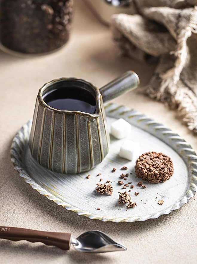 Espresso Cups Ceramic, 200ML Espresso Measuring Cup with Spout, Expresso Shots Cups with Handle, Espresso Accessories, Dark Green