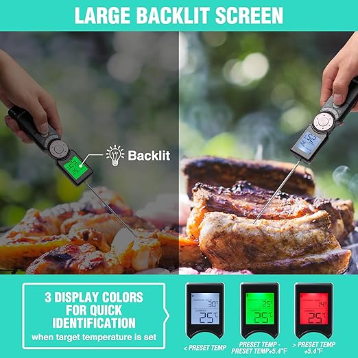 HAUSHOF Instant Read Meat Thermometer Digital, High Accuracy Cooking Thermometer, Scroll Interface Food Thermometer with Timer, Quick-Setting Kitchen Temperature Probe for Grill, Smoker, BBQ, Frying