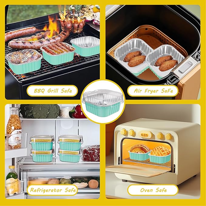 25 Pack Square Mini Cake Pans with Lids,Mini Loaf Pans with Lids,Aluminum Foil Baking Cups,Disposable Ramekins Cupcake Cups,Dessert Cups for Wedding Birthday Party Picnics,5oz (Blue)