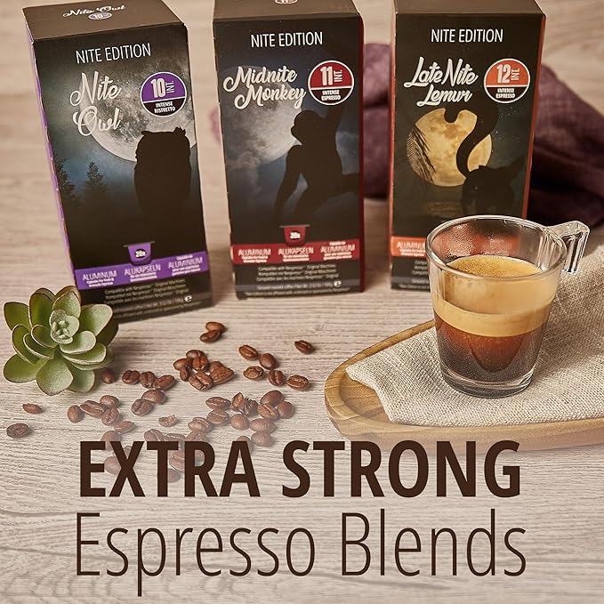Nite Owl 120ct Nespresso Original Machine Compatible Pods I Intensity 10 I Aluminum Coffee Capsules I Ristretto Italiano I Arabica Espresso Dark Roast I Fully Nespresso Compatible