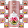 Teabloom Heart-Shaped Flowering Teas – 12 Assorted Blooming Tea Flowers – Green Tea + Jasmine, Pomegranate, Strawberry, Rose, Litchi & Peach