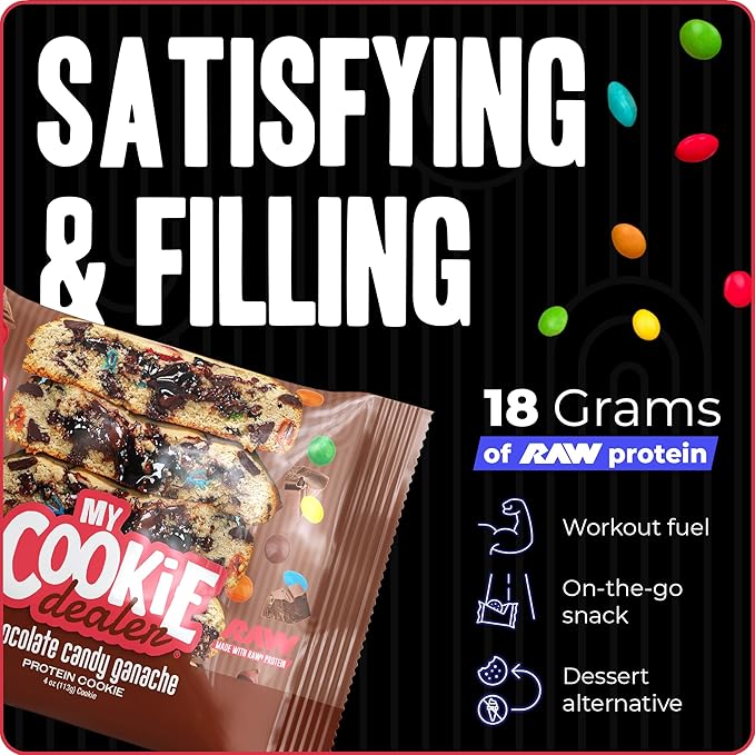 My Cookie Dealer Protein Cookies, Chocolate Candy Ganache (4oz, Pack of 3) - 18g Protein per Cookie - Individually Wrapped Workout Snacks for On-The-Go Travel