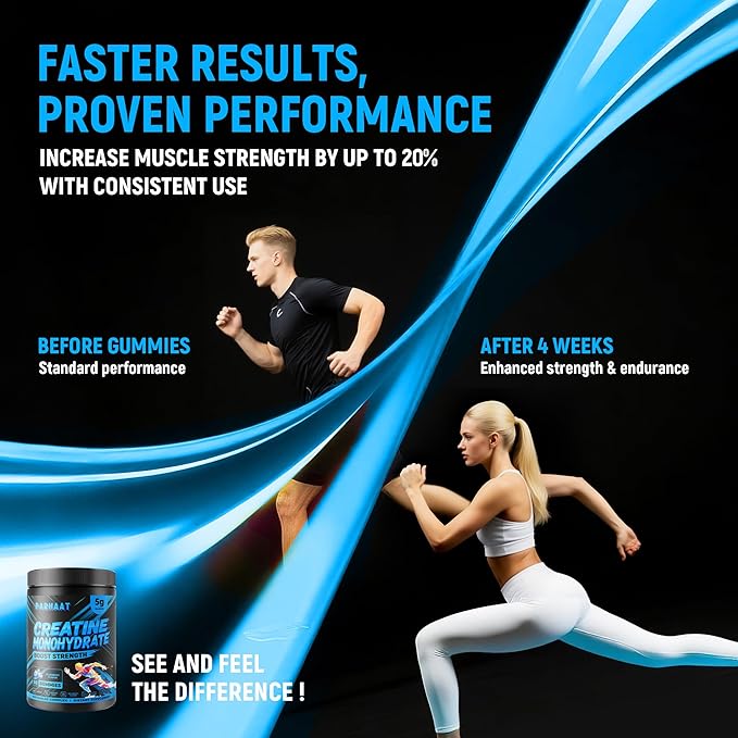Creatine Monohydrate Gummies 5g for Men & Women - Boost Focus,Strength, and Endurance, Anti-Melting Formula, Vegan, Gluten-Free, Non-GMO, 2.5 Gram Creatine per Gummy (Blueberry 90 ct)