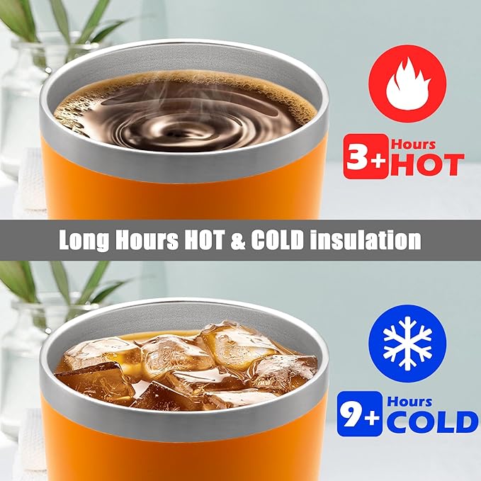 20 oz Tumbler Coffee Tavel Tumblers Bulk with Lid Stainless Steel Double Wall Vacuum Insulated Mug Powder Coated Cups fit Car Cupholder for Hot and Cold - Orange, 1Pack