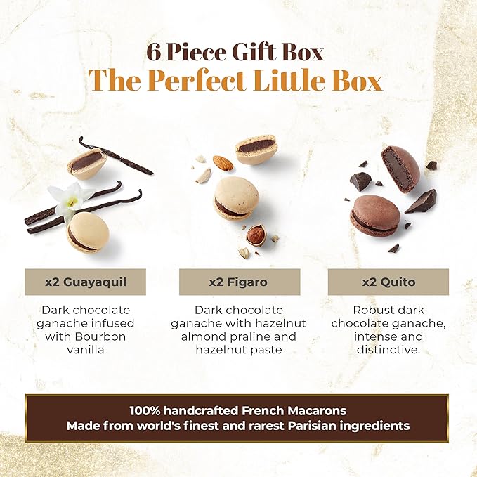 La Maison Du Chocolat Premium Macaron Gift Box - 12pcs Gourmet French Dark Chocolate Filling with Shells in Assorted Flavors