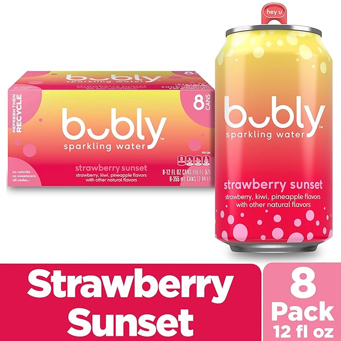bubly Sparkling Water, Strawberry Sunset, Zero Sugar & Zero Calories, Seltzer Water, 12 Fl Oz Cans (Pack of 8)