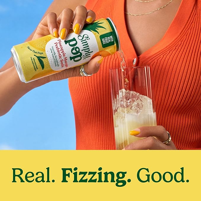 Simply POP Prebiotic Soda Pineapple Mango Cans, 12 fl oz, 12 Pack
