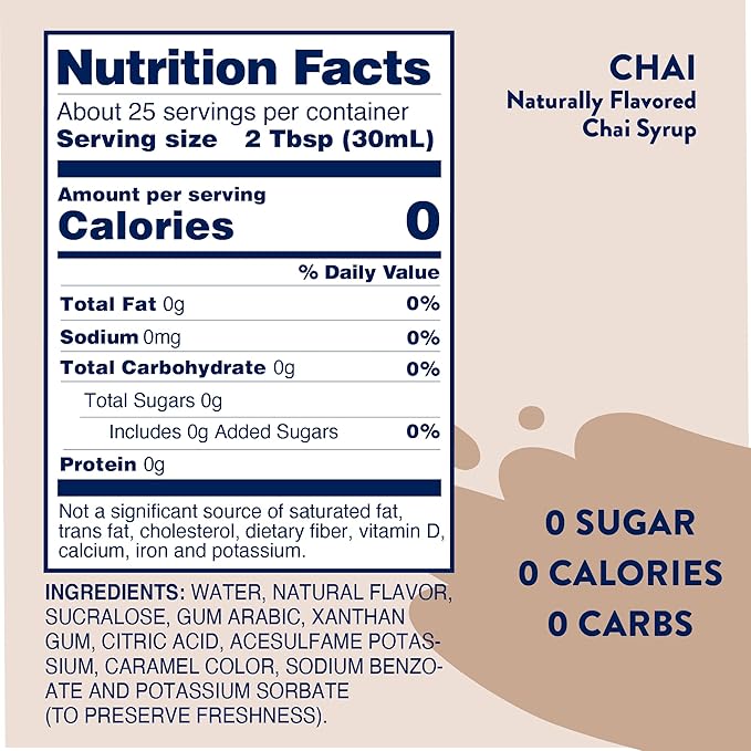 Jordan's Sugar Free Chai Syrup - 25.4oz, Gluten Free, Keto, For Coffee, Latte, Shakes