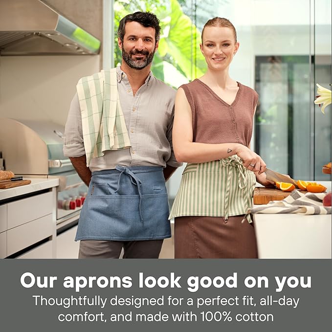 MEEMA Waist Apron with 3 Pockets | Waitress Apron | Waitress Apron with Pockets | Half Aprons With Pockets | Server Aprons Women