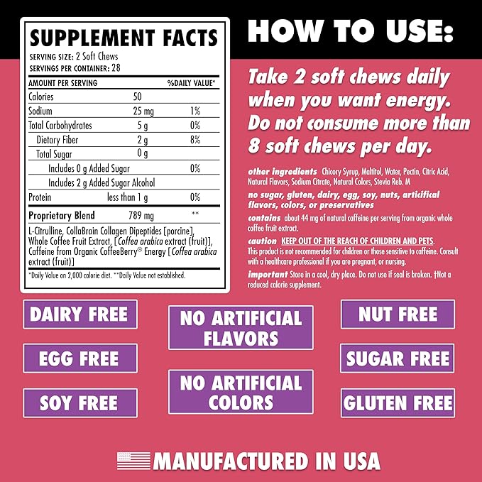 HEALTH DIRECT - AminoMind Energy Chews - Passionfruit Guava - 56 Chews - Optimal Cognitive Function