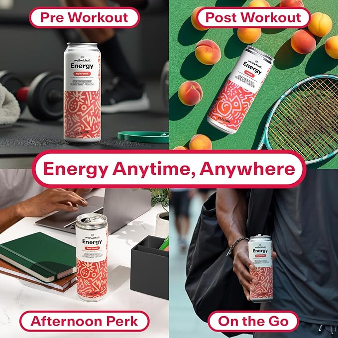 WellWithAll Fruit Punch Energy Drink – Caffeine from Tea – With Vitamin C – Lightly Sparkling Beverage – Fruit & Veggie Juice Blend – 12 Oz (Pack of 12)