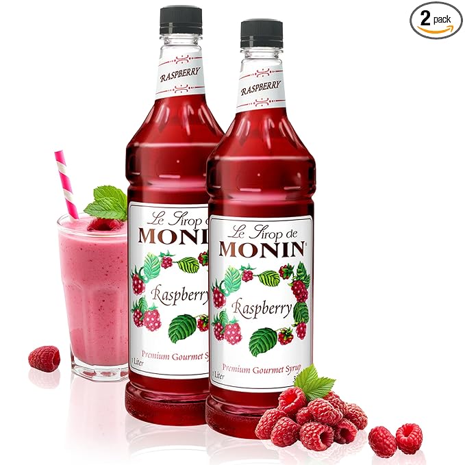 Monin - Raspberry Syrup, Sweet and Tart, Great for Cocktails and Lemonades, Gluten-Free, Non-GMO (1 Liter, 2-Pack)