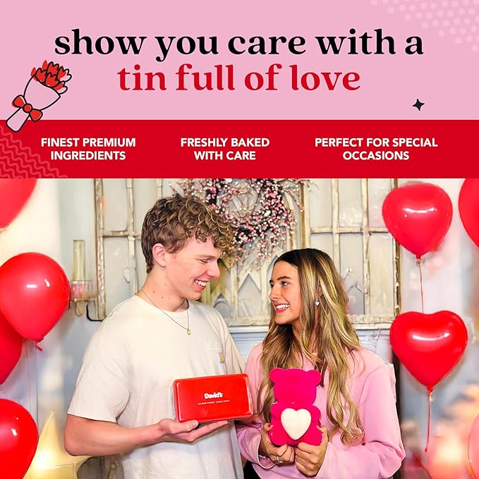 David’s Cookies Gluten-Free Cookies and Brownies in Love Sweet Sampler Tin - Chocolate Chip Cookies and Brownies in a Beautiful Love-Themed Tin – Gourmet Food Gift for Her, Him