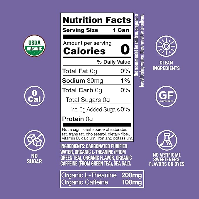 ARDOR ENERGY Sparkling Water with 100mg Natural Caffeine & 200mg L-Theanine from Organic Green Tea for Smooth Energy & Focus | Healthy Energy Drink | No Sugar, Zero Calories, Vegan, Gluten-Free | Blueberry Pom (Pack of 12, 12oz cans)