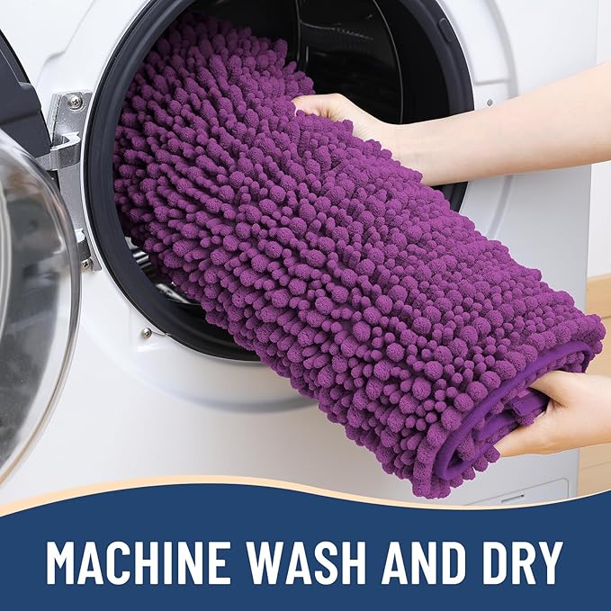Arotive Luxury Chenille Bathroom Rug Mat, Extra Soft Thick Absorbent Shaggy Bath Rugs, Non-Slip Machine Wash Dry, Plush Bath Mats for Bathroom, Shower and Tub, 30x17, Purple